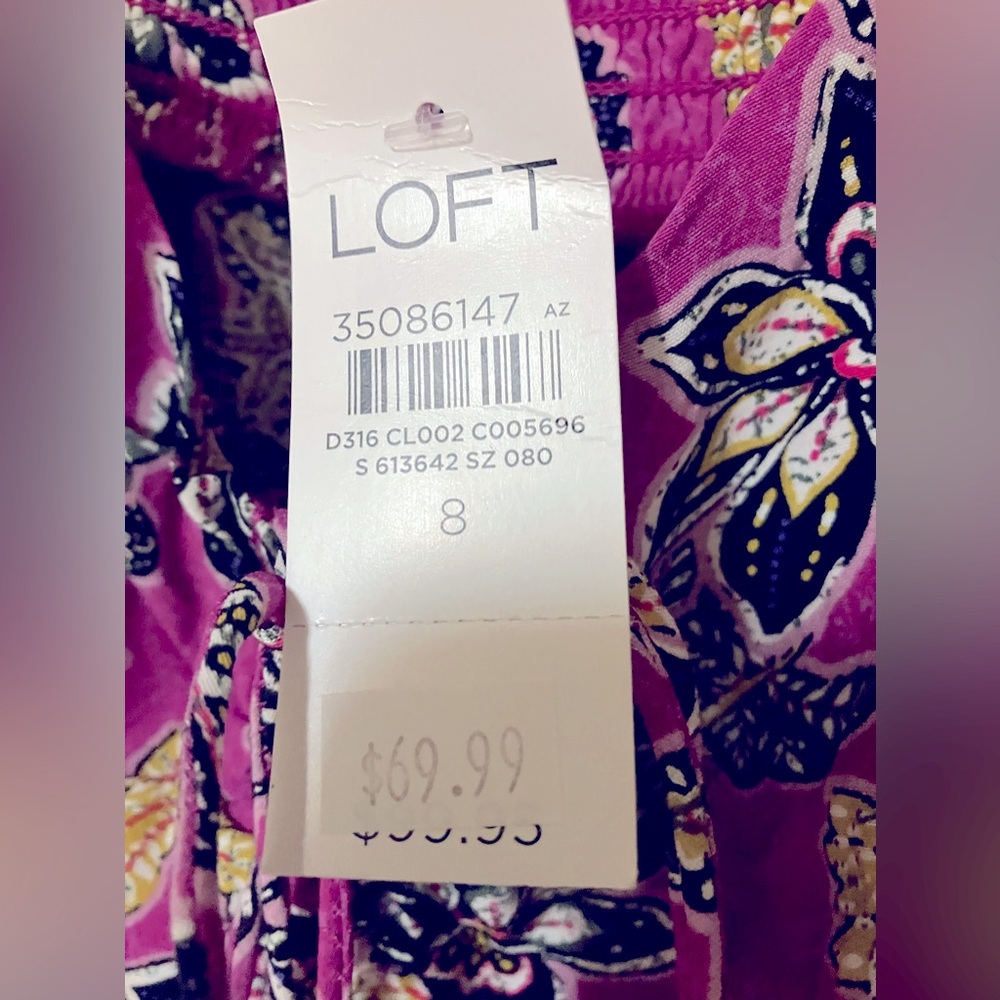 Loft Floral Midi Ruffle, Halter Dress/Magenta & Black Hibiscus/Size 8 - Picture 6 of 8